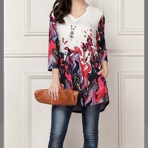 White Abstract side pocket Tunic